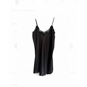 Vintage Black Satin Slip Dress with front trim